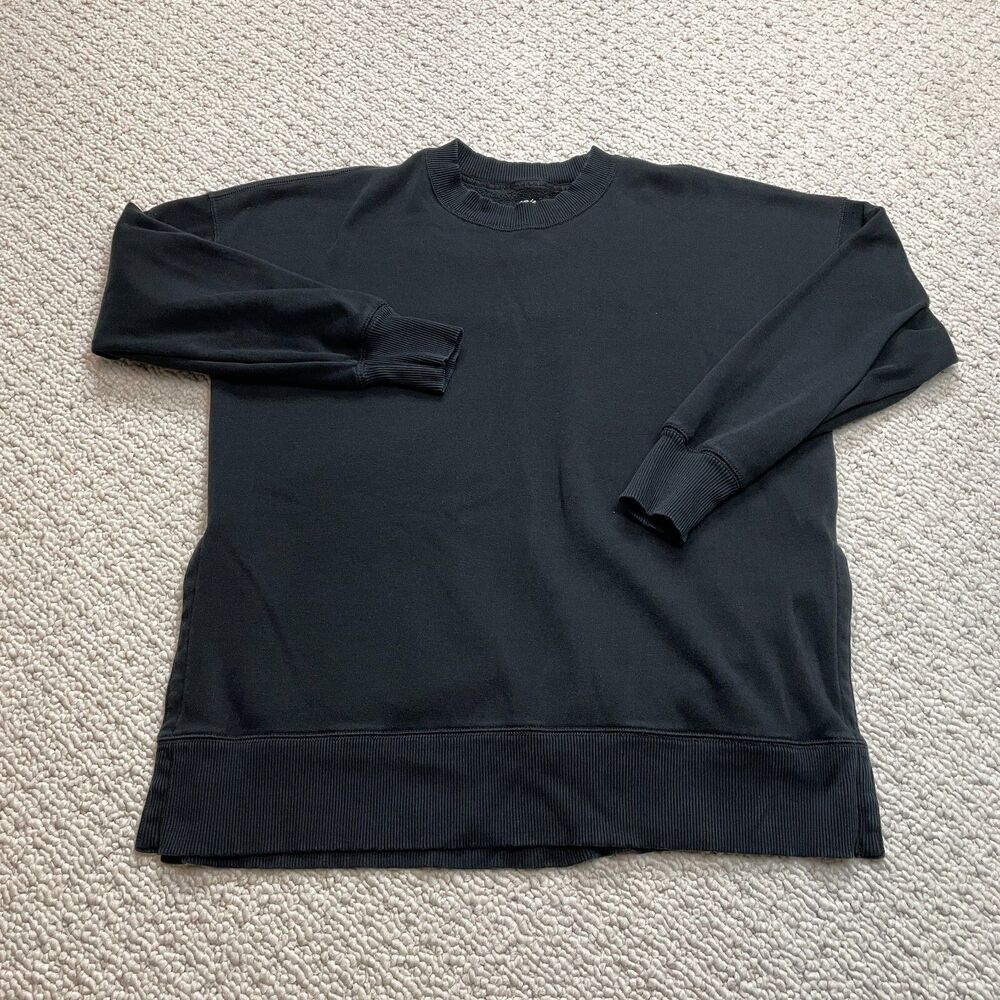 Aerie by American Eagle Sweatshirt Mens XS Black Pullover Side Slits Crew Cotton